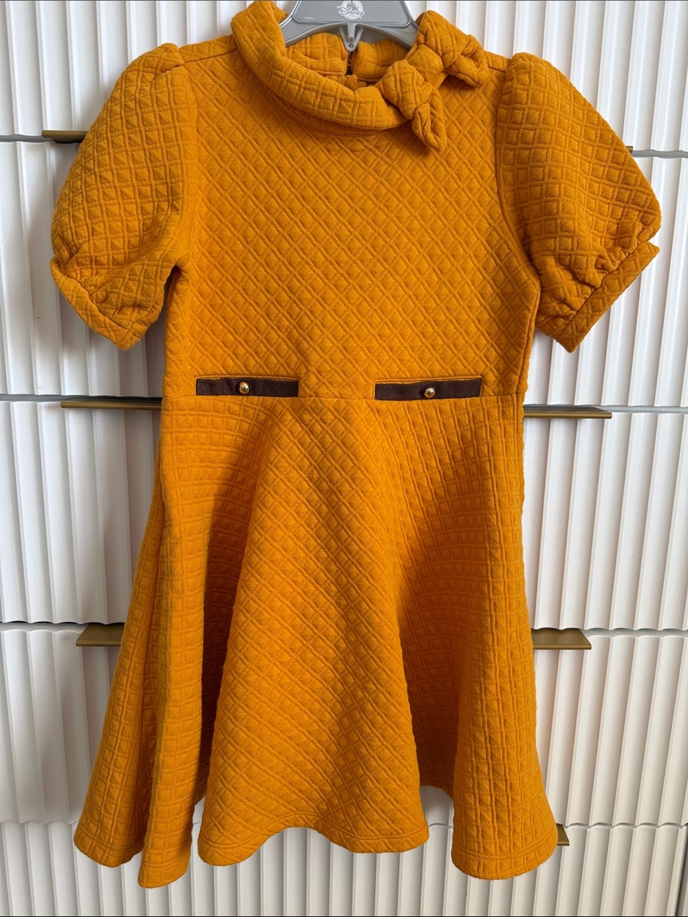 Janie and Jack Quilted Mustard A-Line Dress with Bow Collar
